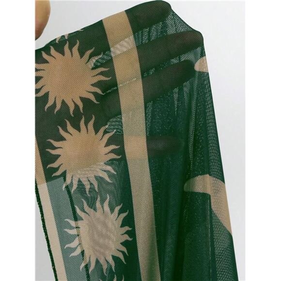 2pcs Women Solid Green Bandage Swimsuit & Net Printed Long Skirt Set - Picture 6 of 6